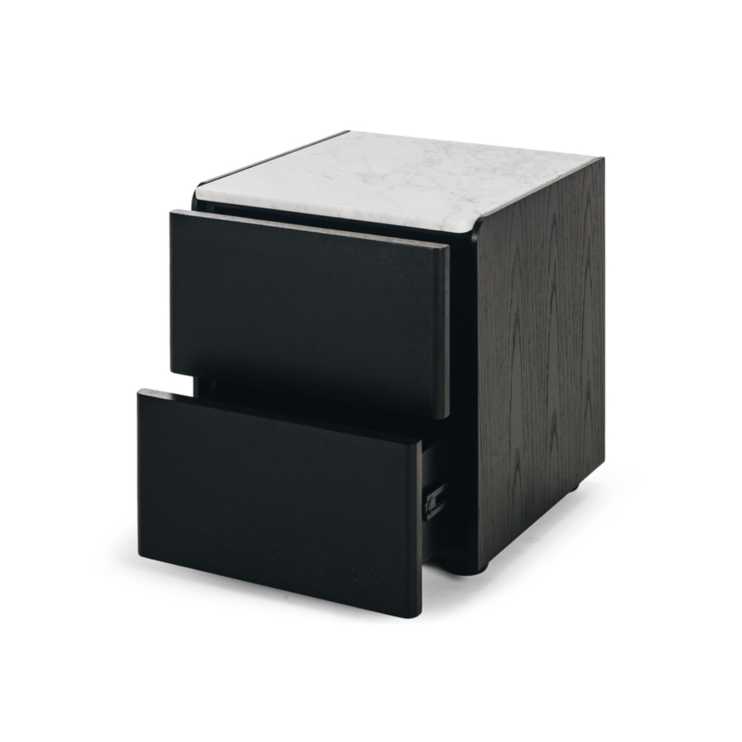 Cube Black Oak Side Table 2 drawer  - Marble Top image 2